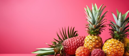 Poster - Exotic fruits of the tropics featuring pineapple set against a backdrop of vibrant pink