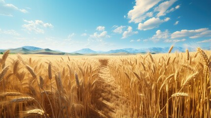 Poster - art golden wheat field and sunny day