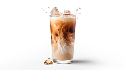 Aufkleber - Iced coffee with poured cream isolated on white background