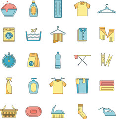Wall Mural - Laundry service icons set. Outline illustration of 25 laundry service vector icons thin line color flat on white