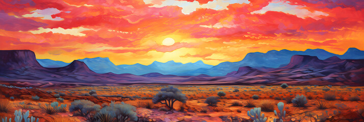 Wall Mural - colourful impressionist style painting of the desert landscape, a picturesque environment in harmonious natural colours