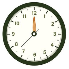 Wall Clock Show Time at 12 o'clock, Round Clock Illustration