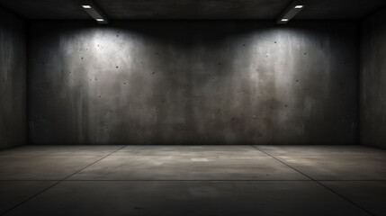 Leinwandbilder - Black background with spotlight to concrete ground in studio. Dark interior background. Room with tile or cement and concrete floor.