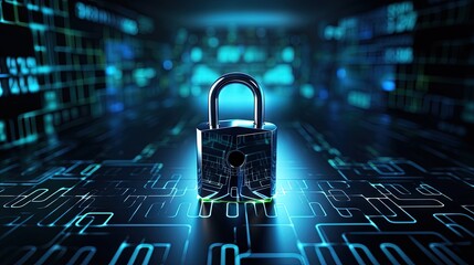 Aufkleber - Abstract technology cyber security privacy information network concept padlock protection digital network internet link on hi tech blue future background