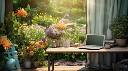 Poster - image of desk and garden