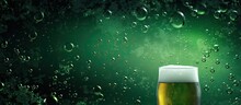 Green Bottle Patterned Wallpaper With Iced Beer Bubbles And Structure As The Backdrop