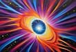 Esta pintura acrílica retrata una imagen fascinante de una vibrante cápsula de púlsar, que irradia corrientes