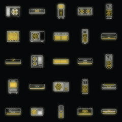 Wall Mural - Conditioner air filter vent remote icons set. Outline illustration of 25 conditioner air filter vent remote vector icons neon color on black