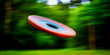 Frisbee in motion blur flying at high speed.