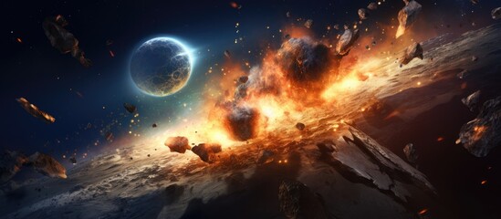 Canvas Print - illustration of a meteor impact abstractly represents the attack of an asteroid on a planet within t