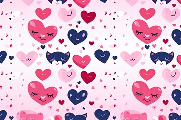 Seamless pattern of hearts and kisses. Valentine's Day.