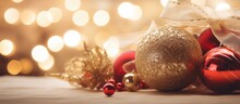 Christmas Decorations Seen In A Close Up View Presenting A Toned Image With Hues Of Warm Colors
