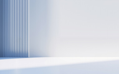 Poster - Empty white room, light blue striped lines wall and white floor with shadow background. High quality photo