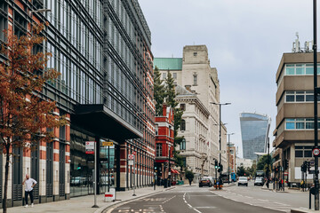 London, United Kingdom - September 25, 2023: beautiful City district in London, on an autumn warm day