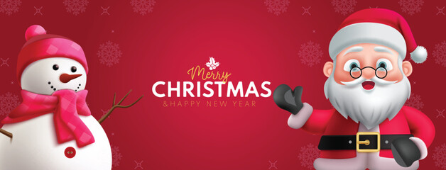 Wall Mural - merry christmas text greeting vector design. christmas snow man and santa claus characters in empty 