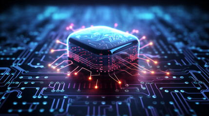 Wall Mural - neural circuit and electronic cyber brain in a quantum computing system, artificial intelligence tec