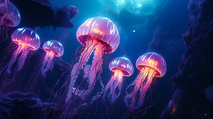 Poster - light jelly fish in the sea
