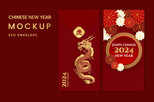 Chinese New Year 2024 Red Envelope Mockup. Year Of Dragon Vector Illustration Envelope