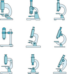 Poster - Biology microscope icon set. Outline set of biology microscope vector icons thin line color flat on white