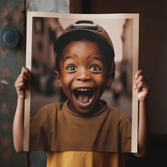 Canvas Print - a child holding a photo of a boy