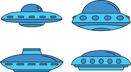 Wall Mural - UFO spaceship icon set. Outline set of UFO spaceship vector icons thin line color flat on white