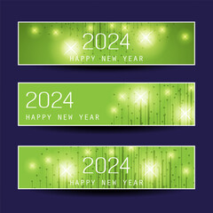 Wall Mural - set of green shimmering horizontal christmas, happy new year headers or banners design for web - 202
