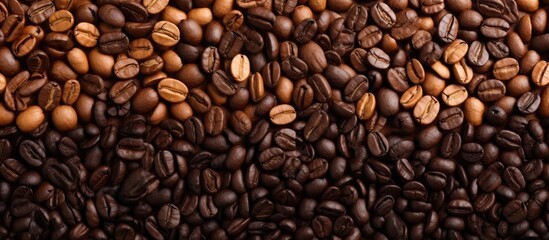 Wall Mural - Coffee beans of various varieties roasted to perfection forming a captivating backdrop The amalgamation of different coffee beans creates an enticing representation of the coffee culture