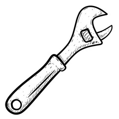 Sketch wrench isolated on white background