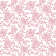 Wall Mural - Pastel pink dahlia flower vintage vector pattern, hand drawn floral background, feminine seamless repeating wallpaper for the spring.