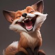 AI generated illustration of a red fox laughing on a brown background