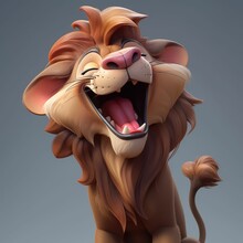 AI Generated Illustration Of A Lion Laughing On A Gray Background