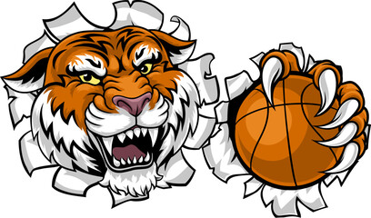 Poster - A tiger basketball ball team cartoon animal sports mascot