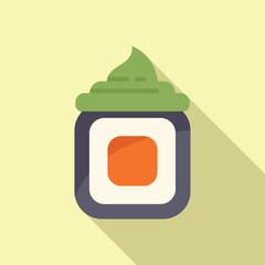 Poster - Wasabi cream on sushi roll icon flat vector. Sauce asian culture. Herb cuisine ingredient