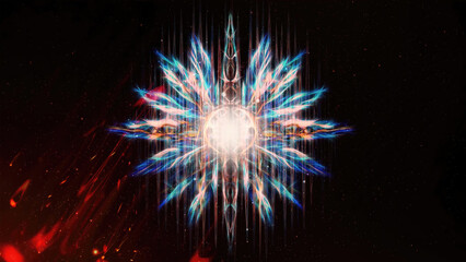 Fototapete - Ornamental graphic in shape of a star with feathers, fractal effect.