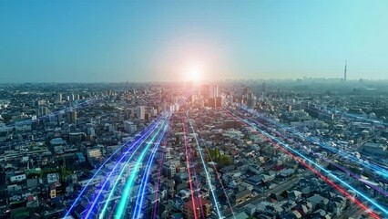 Aufkleber - Bands of light running through a modern city. Road to tomorrow.
