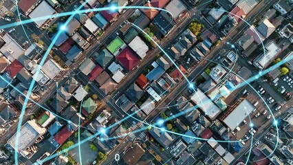 Aufkleber - Modern residential area and communication network concept. Internet of Things. Smart house.