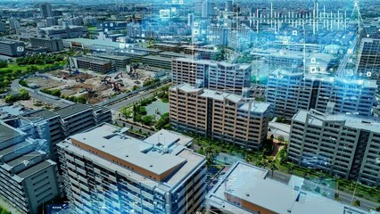 Aufkleber - Smart city and communication network concept. 5G. LPWA (Low Power Wide Area). Wireless communication.