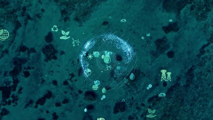 Aufkleber - Ocean aerial view and environmental technology concept. Green tech. ESG. SDGs.