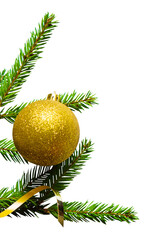 Wall Mural - christmas tree branches with gold ball in png isolated on transparent background