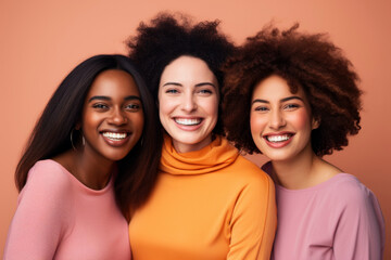 Poster - Multicultural group of women  smiling together at camera