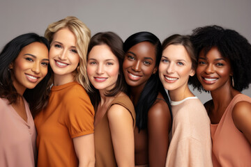 Poster - Multicultural group of women  smiling together at camera