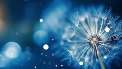 water drops on a dandelion seed in nature. macro