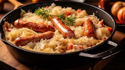 Wall Mural - French classic Choucroute garnie with sauerkraut with sausage