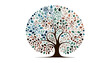Tree of life with leaves, creative vector illustration of a colorful tree with roots