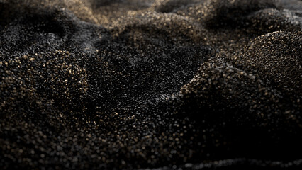 Wall Mural - Black glitter with gold flecks. Golden loosened sand on ground.