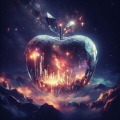 Wall Mural - Apple in a space, visualization of realms, space, galaxy, nebula, star, light, universe, cosmos, sky, astronomy