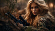 beautiful young woman with rifle