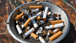 Cigarette butts in the ashtray, lingering odor of smoke. Generative AI.