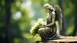Angel statue at the cemetery with copy space for text, funeral concept