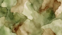 Light Green Brown Abstract Watercolor Pattern. Olive Khaki Color. Art Background For Design